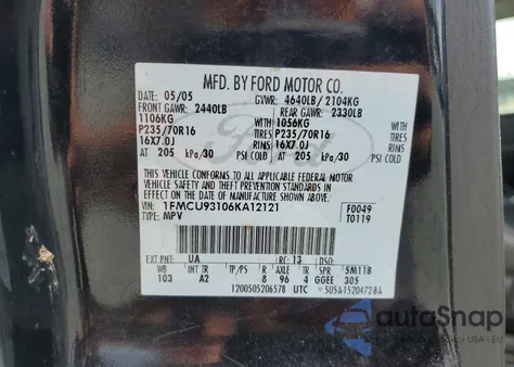 2006 Ford Escape Xlt z USA, uszkodzony, nr VIN 1FMCU93106KA12121